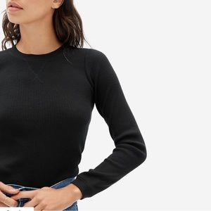 Everlane organic cotton waffle long sleeve tee sz s washed black